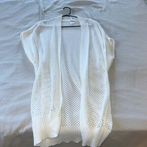 White Open-Knit Short Sleeve Cardigan Sweater